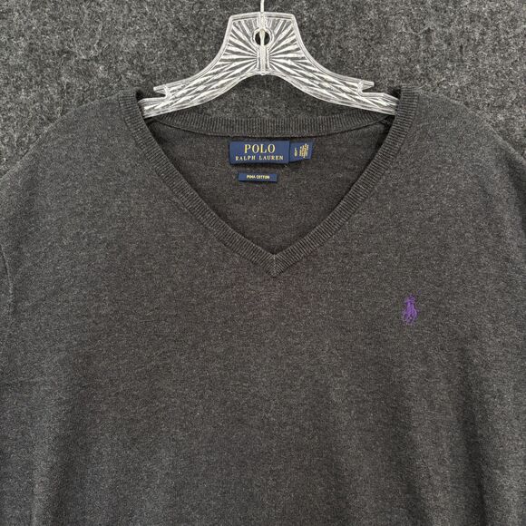 Polo Ralph Lauren Sweater Mens Large V Neck Purple Pony Pullover - Picture 2 of 8